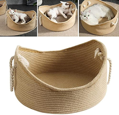 Wicker Cat Bed Basket Corrugated Scratching Board Comfortable Pet House Nest For Cats