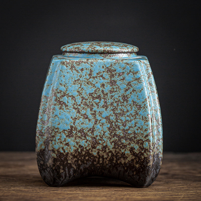 Home Ceramic Kiln Turns Blue Tea Caddy