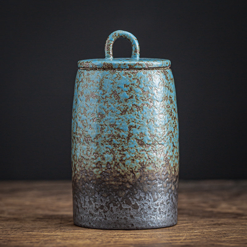 Home Ceramic Kiln Turns Blue Tea Caddy