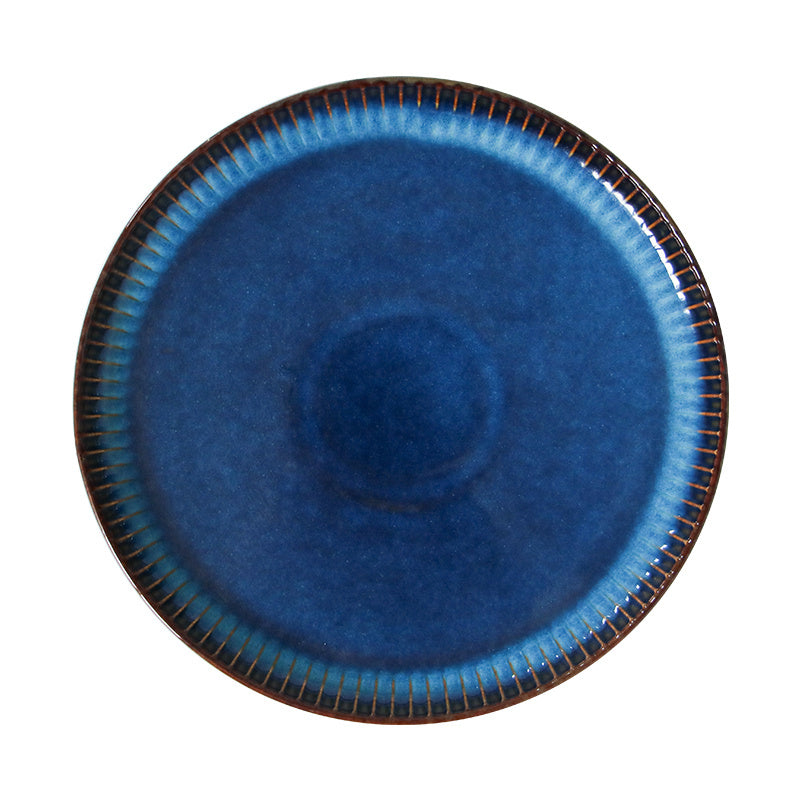 Blue Striped Flat Household Ceramic Plate